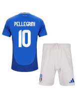 Itálie Lorenzo Pellegrini #10 Domácí dres pro děti ME 2024 Krátký Rukáv (+ trenýrky)